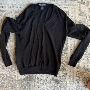 Brooks Brothers Black V-Neck Sweater Timeless Knit